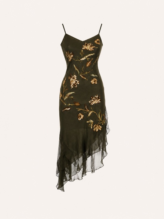 Sue Wong Dresses & Skirts - Sue Wong Nocturne VGT 100% Silk Embellished Floral Asymmetrical Midi Dress 6
